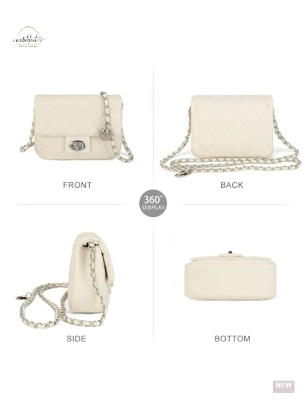 Quilted Vegan Leather Crossbody Bag with Chain Strap, Mini Satchel Handbag for